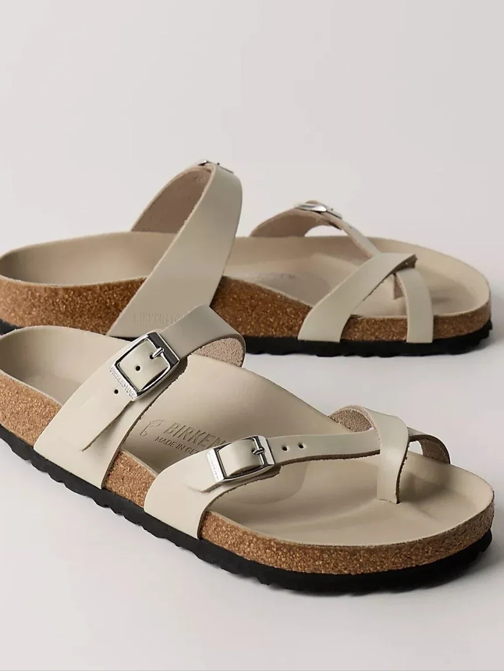NWT Birkenstock Mayari Cream Double-Buckle Cross-Strap Sandals Oyster Msrp $145
